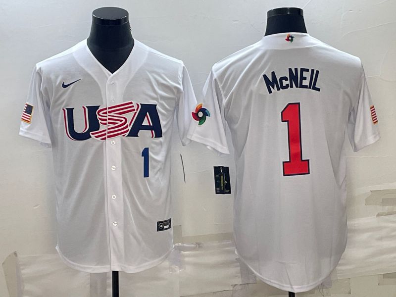 Men 2023 World Cub USA #1 Mcneil White Nike MLB Jersey7